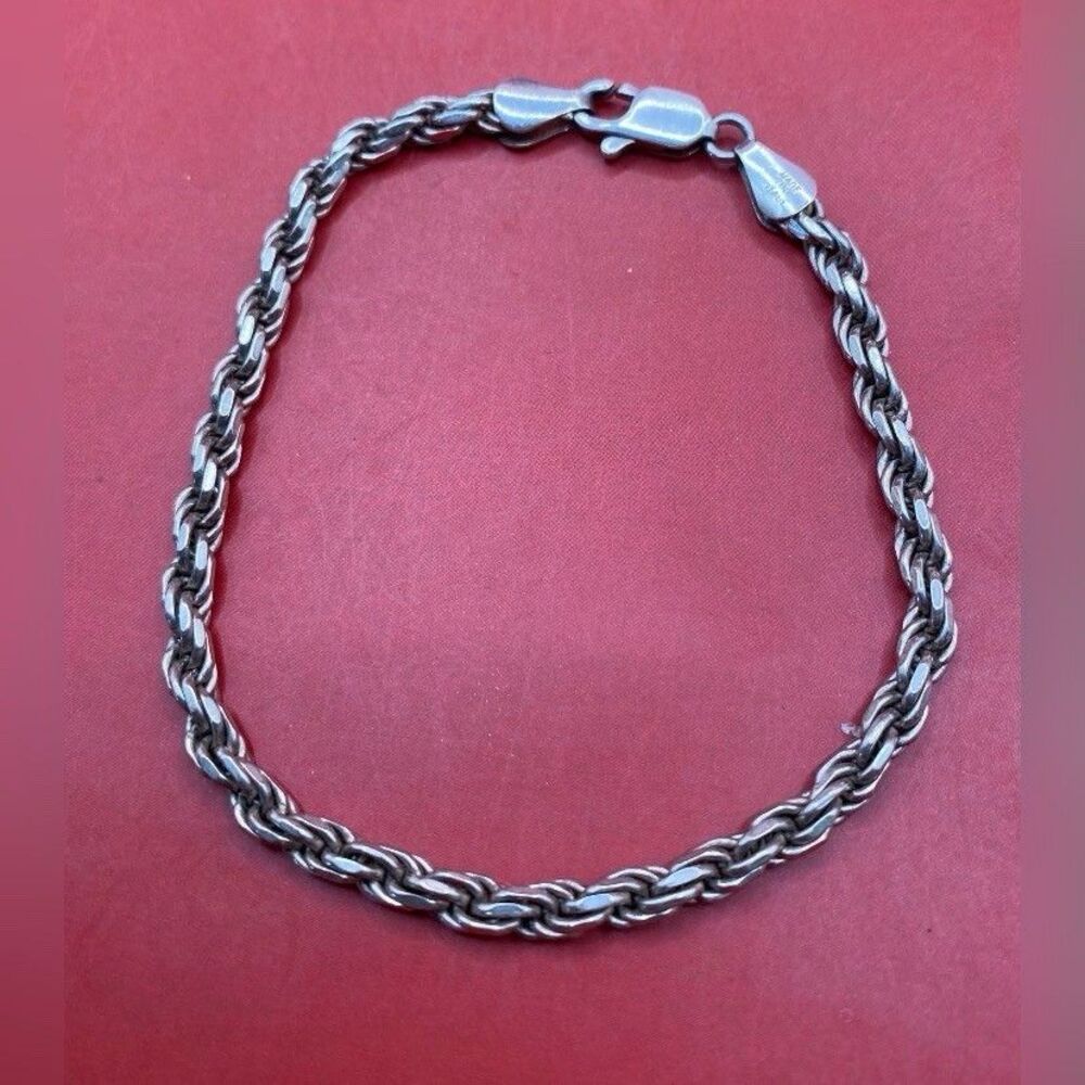 Women’s Bracelet Sterling Silver 925 Diamond Cut Rope Chain Italy 7”
